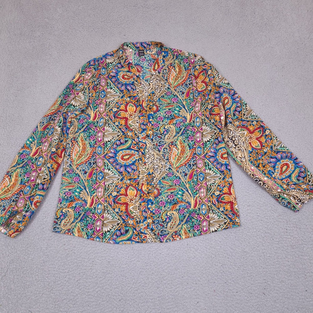 SHEIN Blouse‎ Womens Large Paisley Print Shirt Long Sleeve Colorful V Neck Top